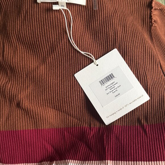 DVF Diane Von Furstenberg Brody Knit Sweater, Knit Stripe Wine Multi NWT - Picture 4 of 4